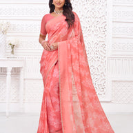 Pink georgette floral print saree