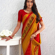 Red floral printed georgette saree wedding wear