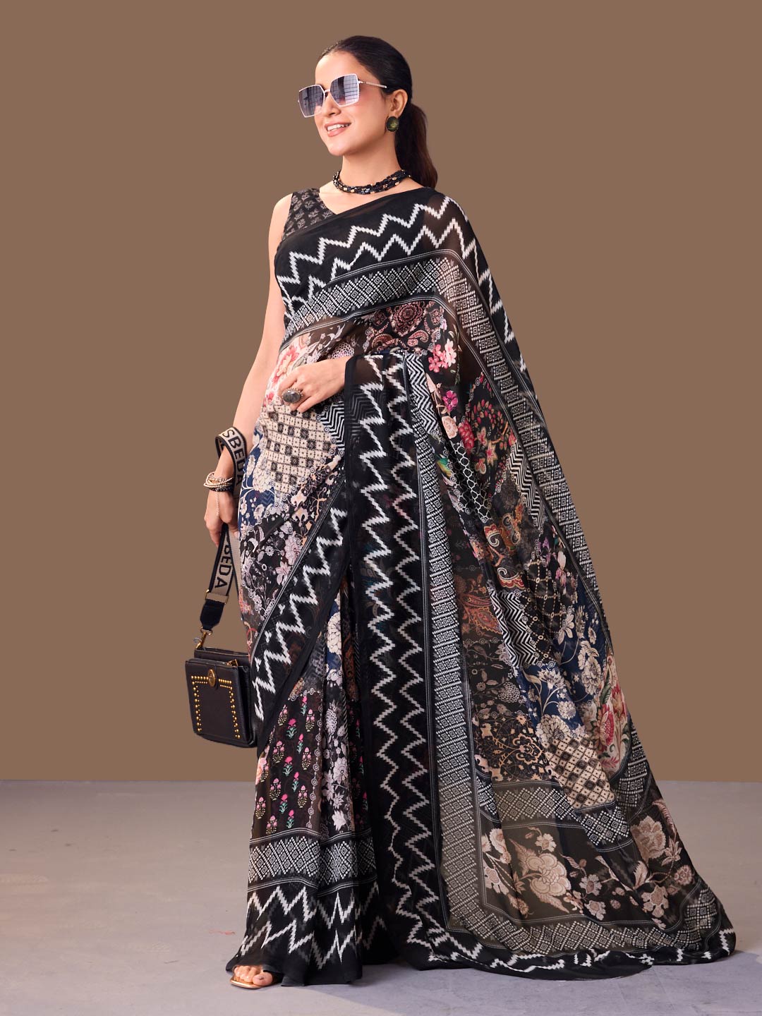 Laxmipati Dillagi Black Georgette Floral Saree