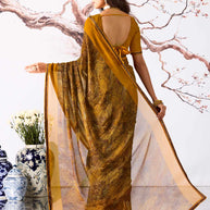 Brown textured georgette saree daily wear