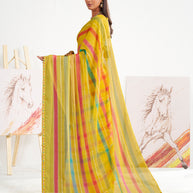 Laxmipati Murli Yellow Chiffon Striped Saree
