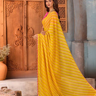 Yellow striped silk blend saree daily wear