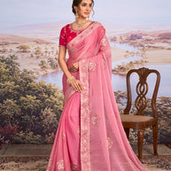 Pink embroidered chiffon saree festive wear