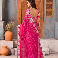 Pink floral printed georgette saree casual wear