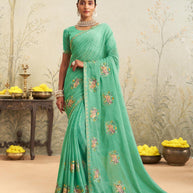 Green embroidered chiffon saree daily wear