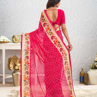 Pink floral printed georgette saree party wear