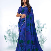 Blue geometric printed georgette saree daily wear