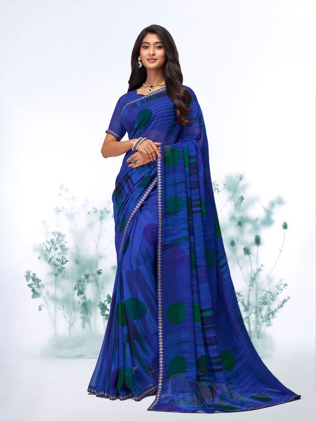 Blue geometric printed georgette saree daily wear