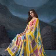 Yellow Work chiffon saree casual wear