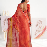 Laxmipati Murli Orange Chiffon Floral Saree