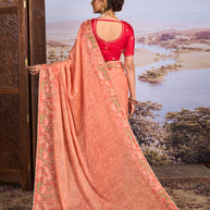 Brown floral embroidered chiffon saree daily wear