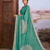 Blue floral embroidered silk blend saree casual wear