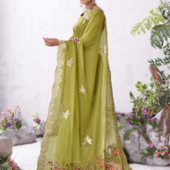 Olive floral embroidery saree stylish drape