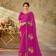 Pink embroidered chiffon saree festive wear
