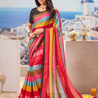 Multicolor striped printed saree trendy style