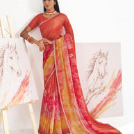 Laxmipati Murli Orange Chiffon Floral Saree