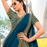 designer blue embroidery saree