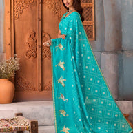 Blue bandhani dotted silk blend saree festive wear