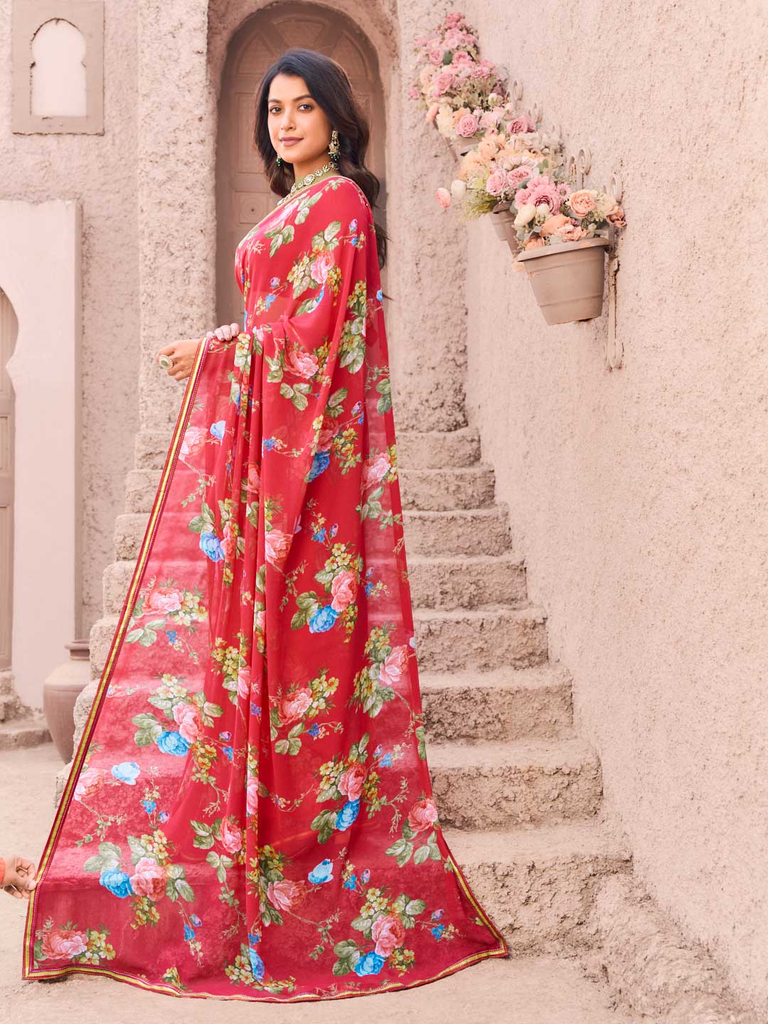 pink saree for festive events