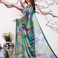 Blue polka dot printed georgette saree party wear