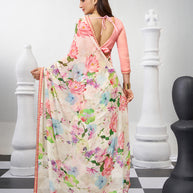 White trendy floral saree