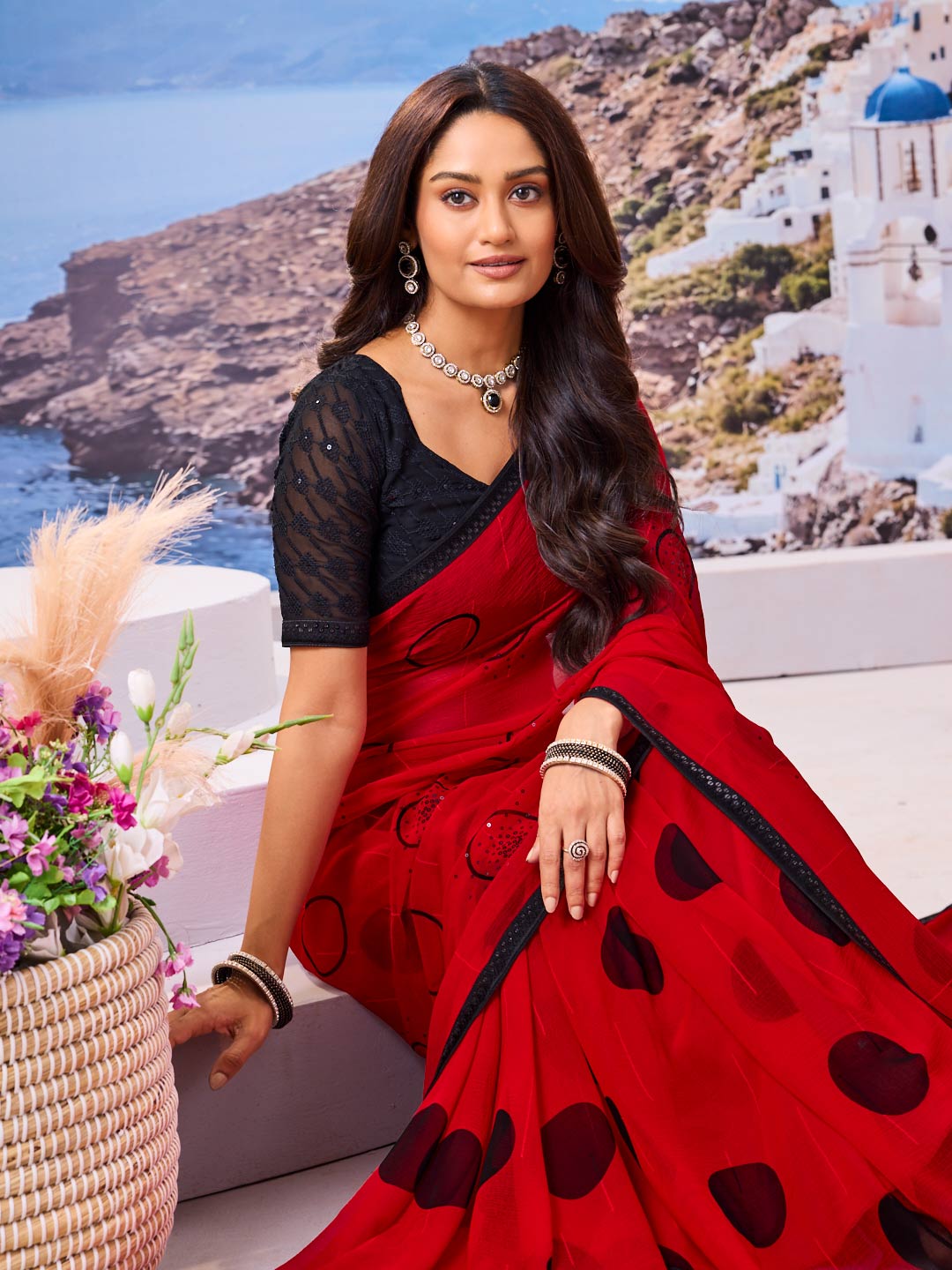 Trendy geometric saree for events