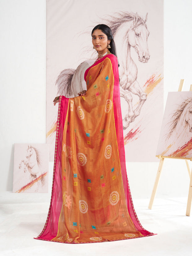 Laxmipati Murli Orange Silk Blend Floral Saree