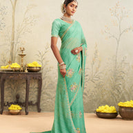 Green embroidered chiffon saree wedding wear