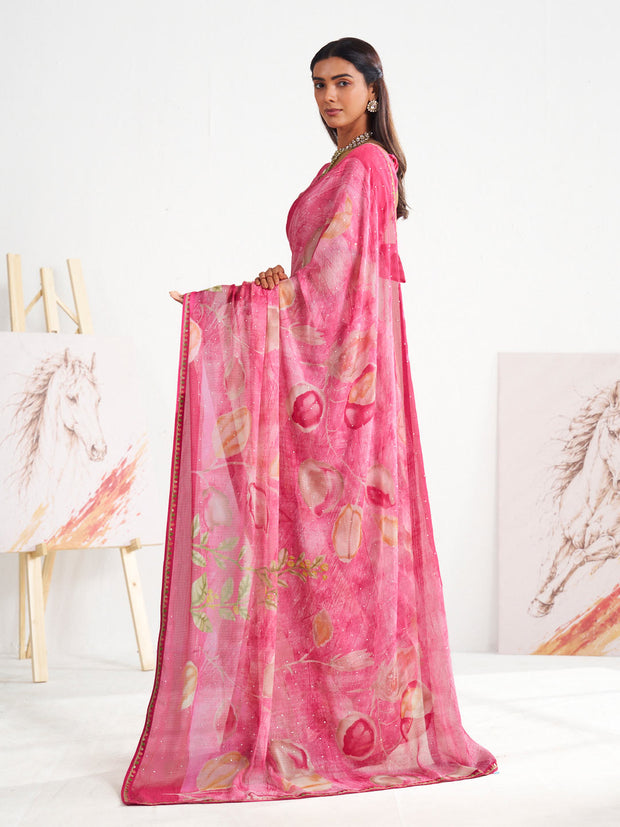 Laxmipati Murli Pink Chiffon Floral Saree