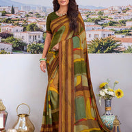 Brown abstract print saree