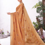 Orange designer embroidery saree festive style