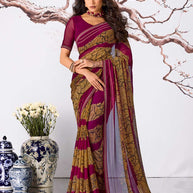 Purple leaf printed georgette saree party wear