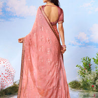 pink plain crepe saree office wear