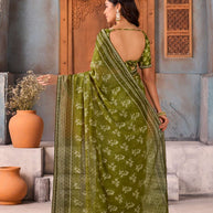 Green floral printed chiffon saree casual wear
