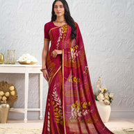 Pink floral printed georgette saree festive wear