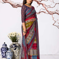 Multicolor abstract printed georgette saree festive wear