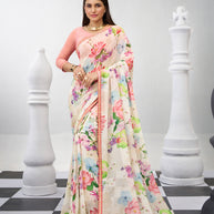 White floral printed georgette saree elegant wear
