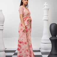 Pink printed saree daily wear