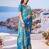 Blue printed saree daily wear