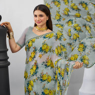 Grey floral georgette saree trendy design