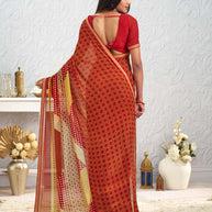 Brown floral printed georgette saree party wear