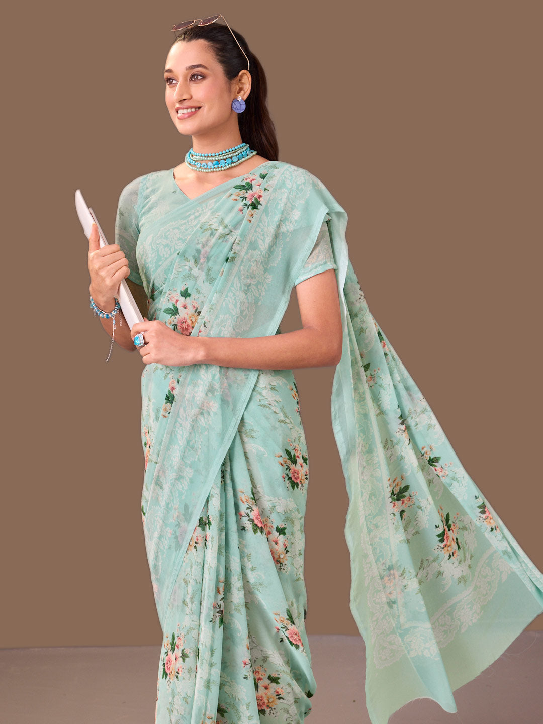 Laxmipati Dillagi Blue Georgette Floral Saree