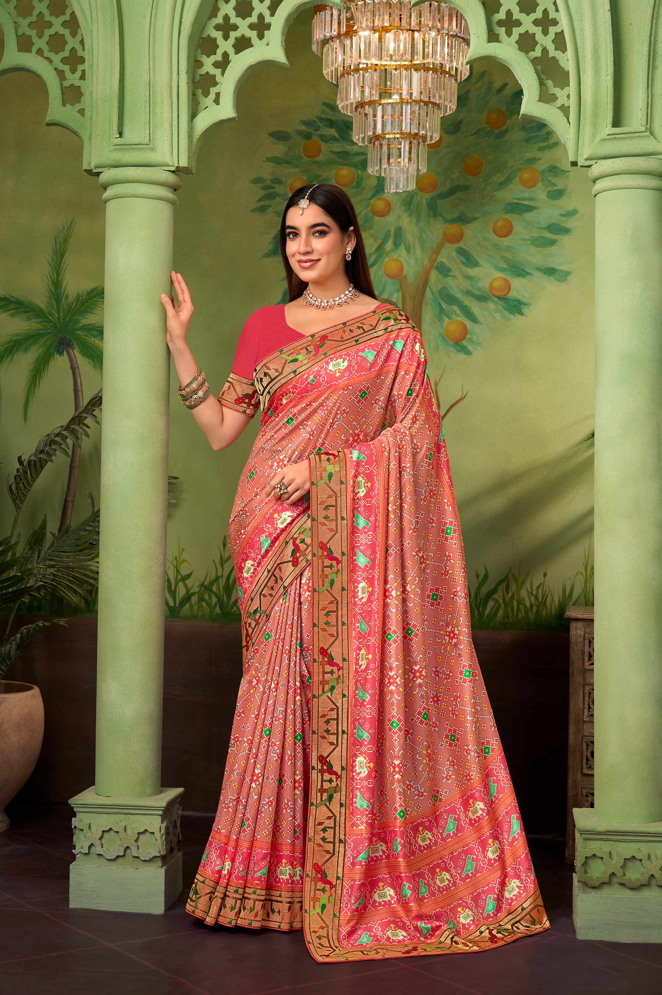Orange embroidered silk blend saree festive wear