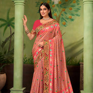 Orange embroidered silk blend saree festive wear