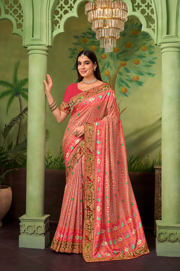 Orange embroidered silk blend saree festive wear