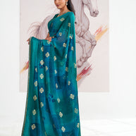 Laxmipati Murli Blue Georgette Floral Saree