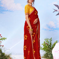 Red floral printed georgette saree party wear