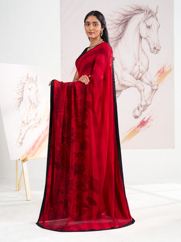 Laxmipati Murli Red Georgette Floral Saree