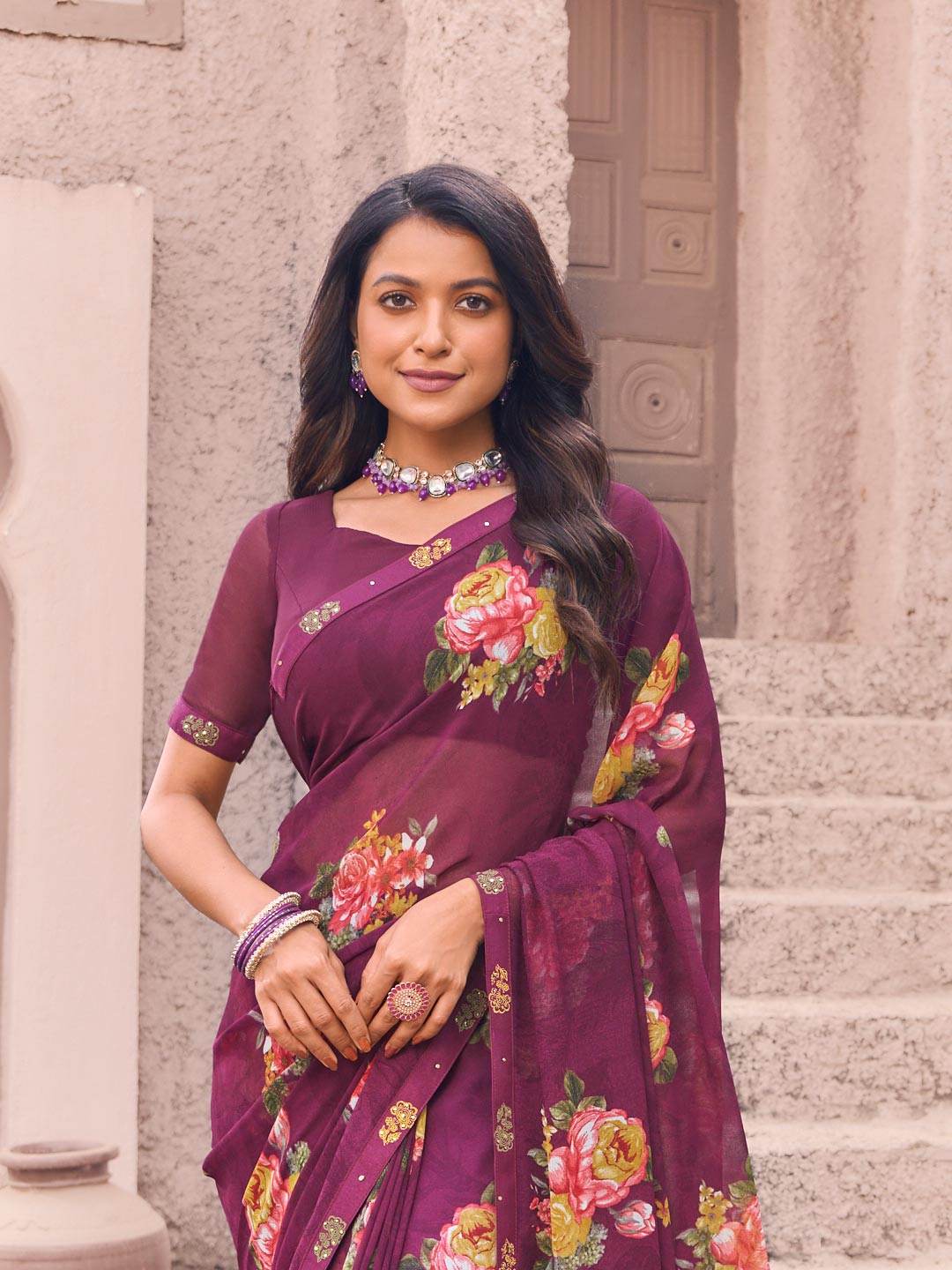 wine saree for party wear