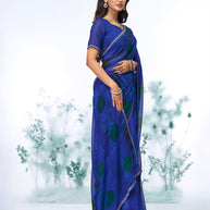 Blue geometric printed georgette saree party wear